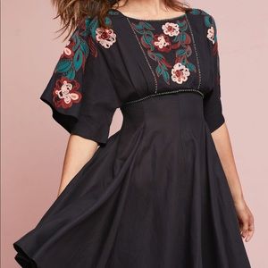 Anthropologie Feather Bone Embroidered Dress